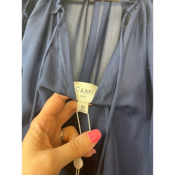 NWT Cami NYC Sheer Chiffon Ruffle Sandy Storm Navy Blue Sheer Blouse Top - Picture 5 of 7